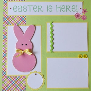 EASTER IS HERE 12x12 Premade Scrapbook Pages, Easter Layout, Spring Scrapbooking, Family, Boy, Girl, Baby, Bunny, Egg Hunt, Basket, Love You image 1