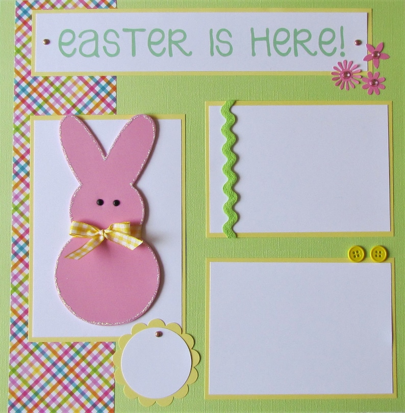 EASTER IS HERE 12x12 Premade Scrapbook Pages, Easter Layout, Spring Scrapbooking, Family, Boy, Girl, Baby, Bunny, Egg Hunt, Basket, Love You image 1