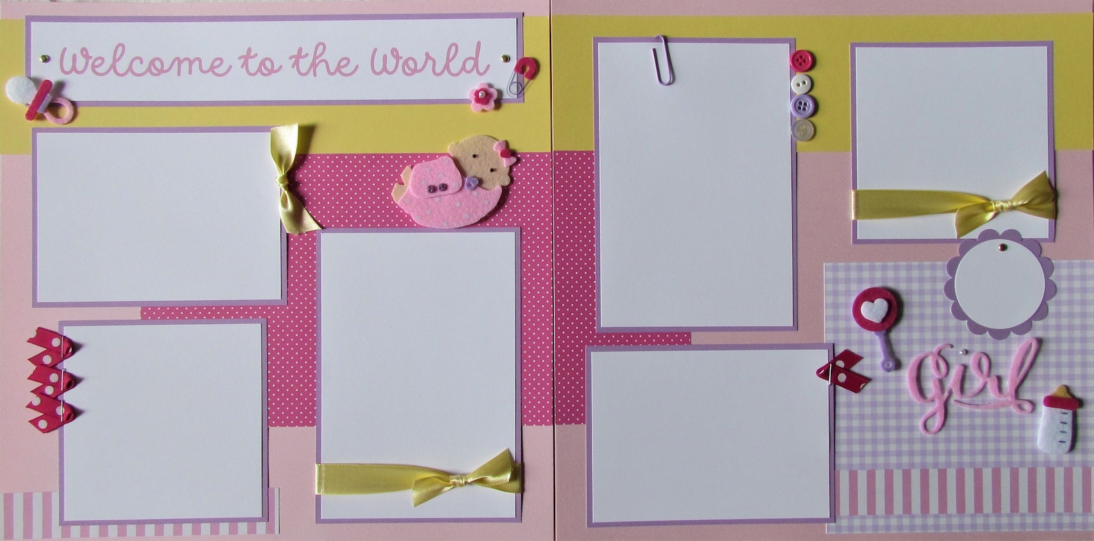 12x12 Premade Scrapbook Pages - Baby Girl Scrapbook Layout - WELCOME to ...