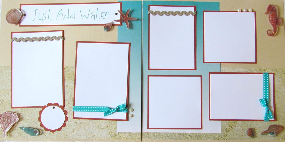 JUST ADD WATER Premade 12x12 Scrapbook Pages - Beach Layout, Ocean ...