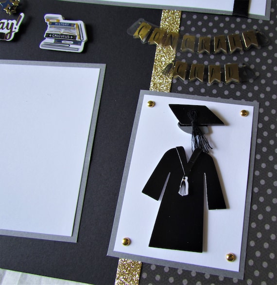 Lanpn Graduation Scrapbook Kit Photo Album, Linen DIY Memory Scrap Book Grad Picture Album With Stickers Holds 4x6 5x7 8x10 Pictures (30 Sheets / 60 Pages, Black - Window