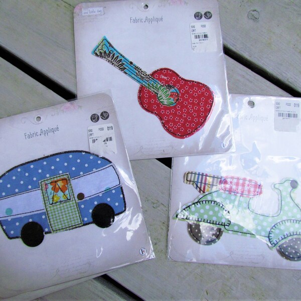 Sew Little Time FABRIC APPLIQUE DeSTASH Sewing Supplies Patch Scrapbook Embellishments, NeW, You Choose, Camper, Scooter, Moped, Guita