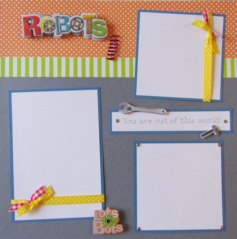boy handmade scrapbook layout OH BOY 12x12 Premade Scrapbook Pages RoBoTS