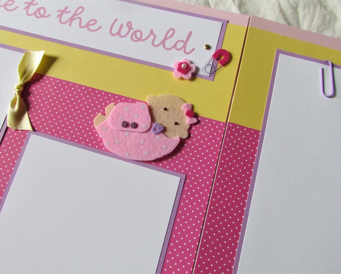 12x12 Premade Scrapbook Pages - Baby Girl Scrapbook Layout - WELCOME to ...