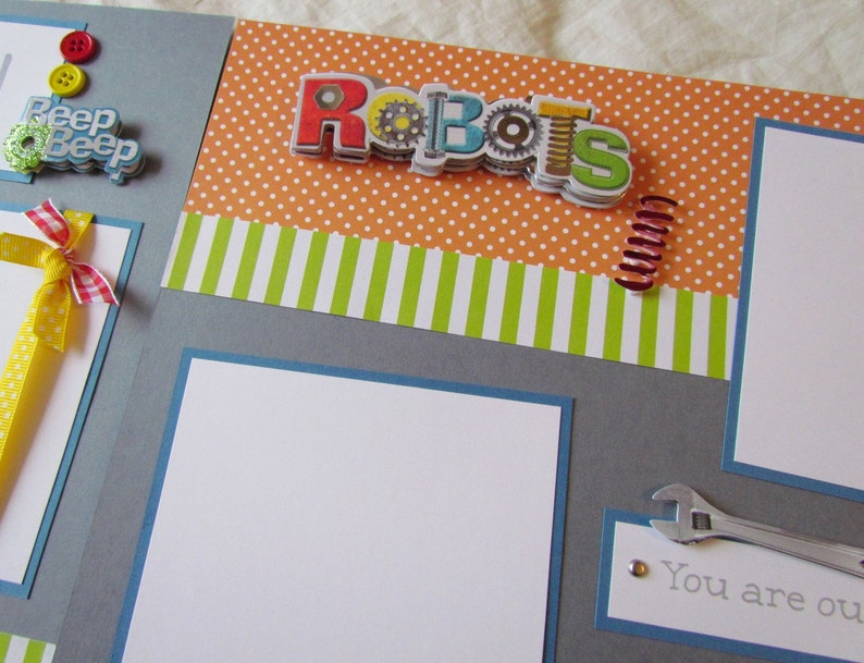 boy handmade scrapbook layout OH BOY 12x12 Premade Scrapbook Pages RoBoTS