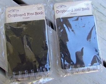 Lot 2 Blank CHIPBOARD MINI BOOK Albums, Coil Bound - Naked Scrapbook Album, 4x3 inches, NeW - Black, 20 Pages, DeSTaSH scrapbooking supplies