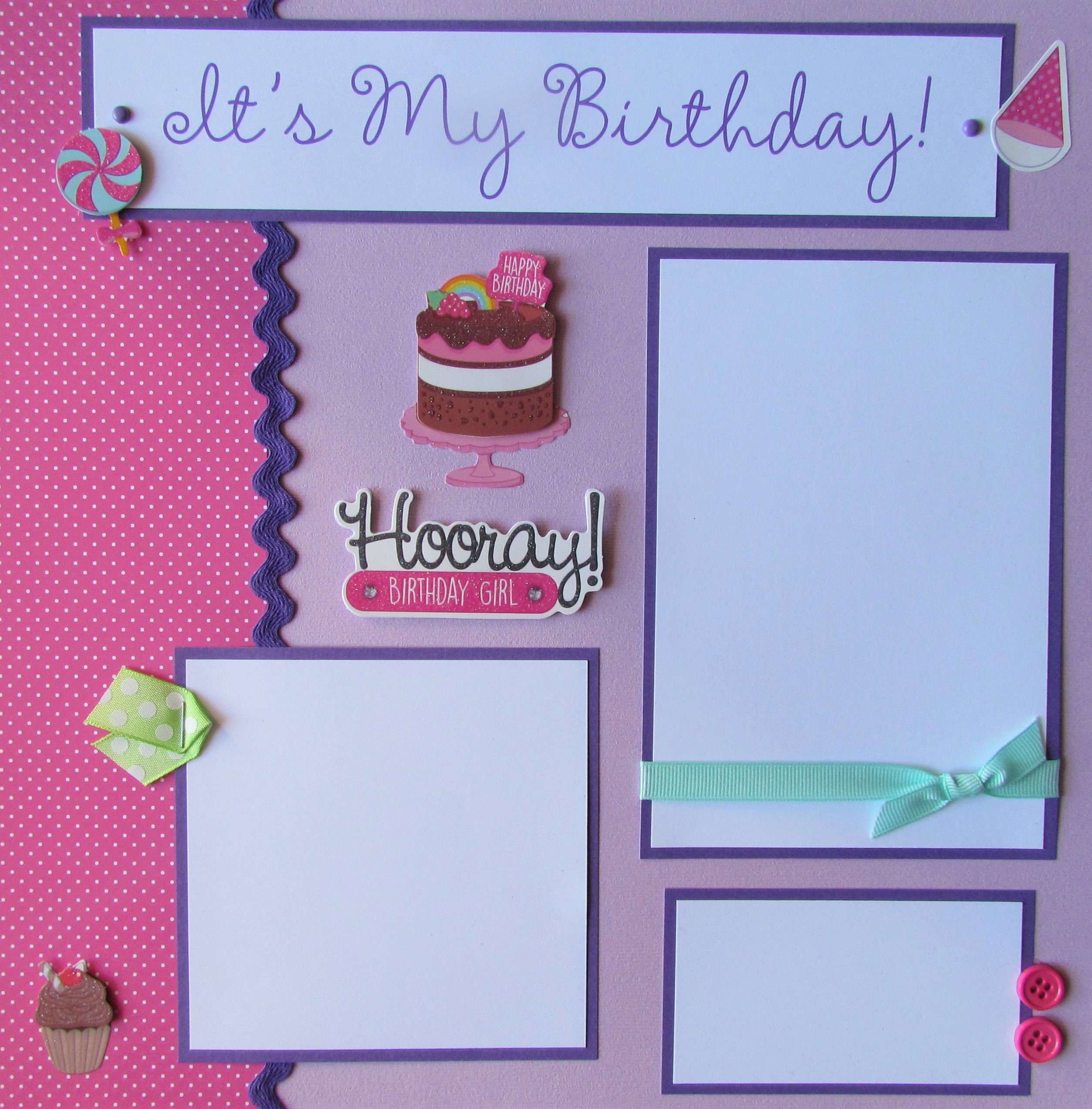 12x12 Birthday (Pink) Scrapbook Layout Instructions ONLY