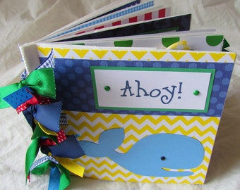 BABY BOY Premade SCRAPBOOK Album - 6x6 PaPeR BaG book - Whale - Nautical - AhoY - Handmade Mini Album