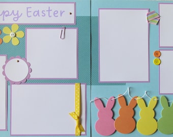 HAPPY EASTER 12x12 Scrapbook Pages - Bunny Premade Layout - Spring - Family Scrapbooking - Holiday - Easter Egg Hunt - Easter Baskets - Kids