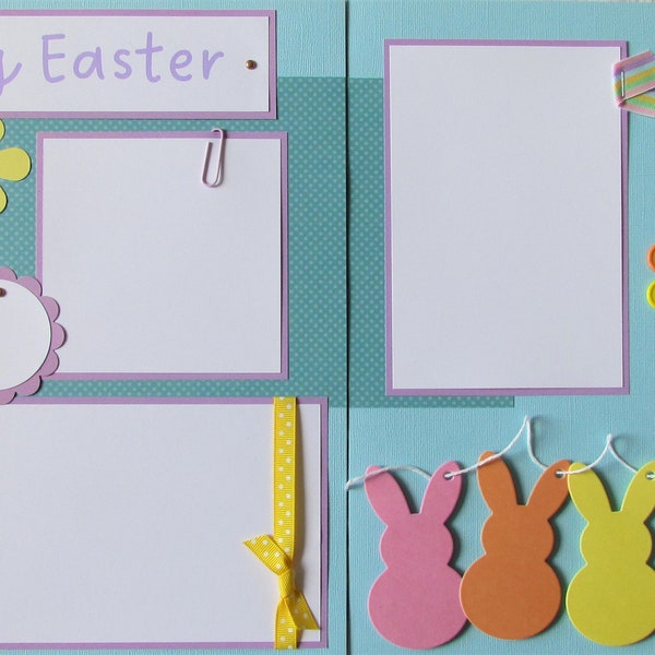 HAPPY EASTER 12x12 Scrapbook Pages - Bunny Premade Layout - Spring - Family Scrapbooking - Holiday - Easter Egg Hunt - Easter Baskets - Kids