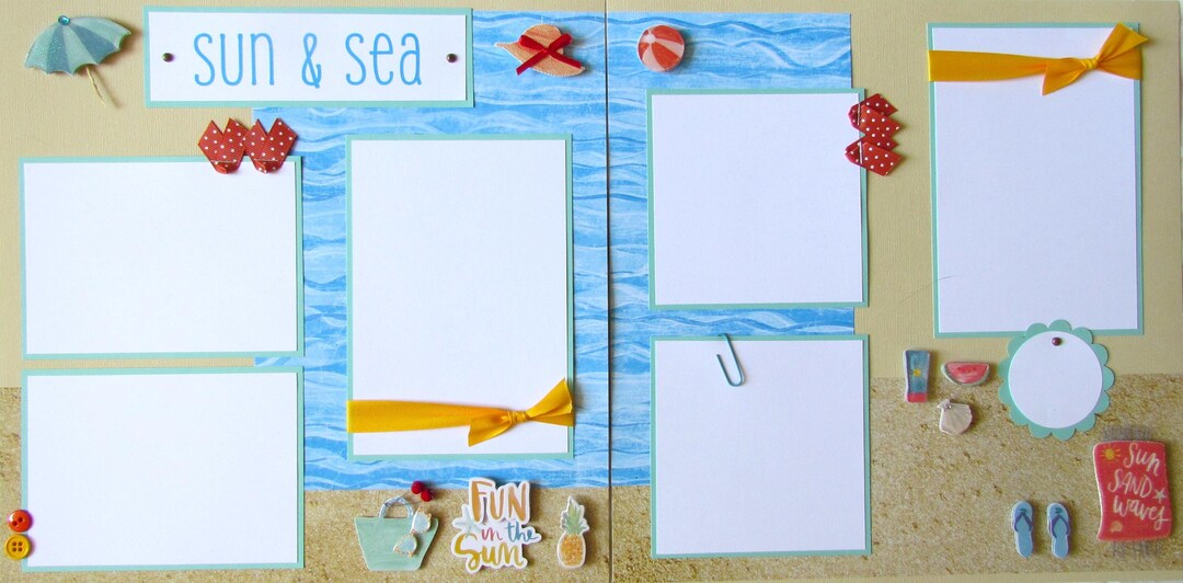 SUN & SEA 12x12 Premade Scrapbook Pages - Beach Layout, Visiting Ocean ...