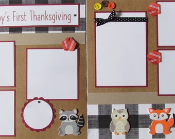 BABY'S FIRST THANKSGIVING 12x12 Premade Scrapbook Pages - FaLL Layout - Baby Boy, Baby Girl, Animals, 1st Holidays, First Year Milestones