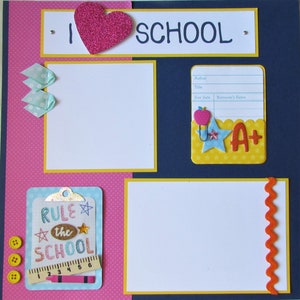 I LOVE SCHOOL 12x12 Premade Scrapbook Pages - scrapbook layout - GirL, Any Grade, Kindergarten, School Days Memories, Field Trip, Elementary