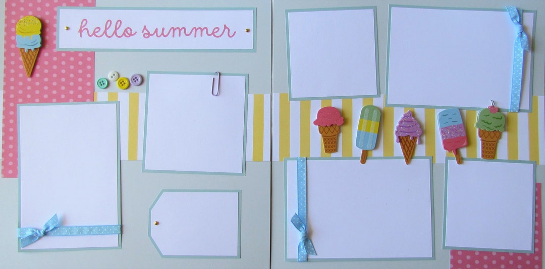 HELLO SUMMER 12x12 Scrapbook Pages - Premade Layout - Popsicles, Ice ...