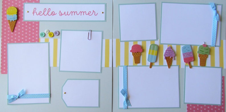 HELLO SUMMER 12x12 Scrapbook Pages Premade Layout PoPsiCLeS, Ice Cream, Fun in the Sun, Family, Vacation, Boy, Girl, Kids, Baby image 1