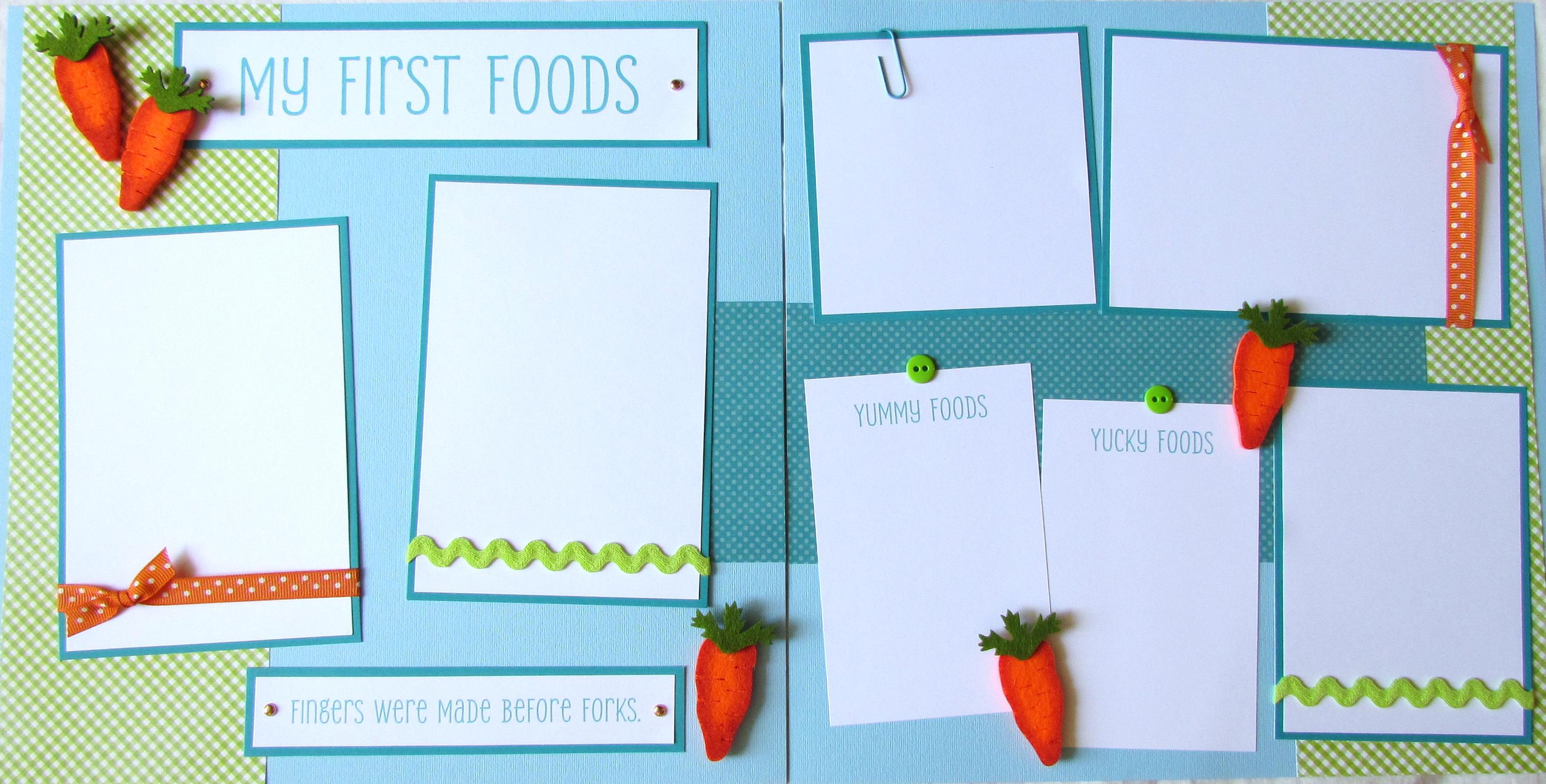 MY FIRST FOODS 12x12 Scrapbook Pages - Premade Baby Girl or Boy Layout ...