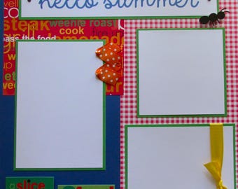HELLO SUMMER Premade 12x12 Scrapbook Pages - Family Layout - boy, girl, barbecue, cook out, picnic, celebrating summer, July 4th, kids, fun