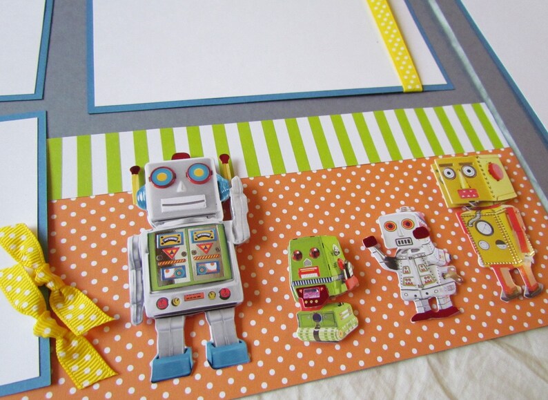 boy handmade scrapbook layout OH BOY 12x12 Premade Scrapbook Pages RoBoTS
