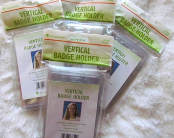 Clear Vertical BADGE HOLDER Lot, PVC Badge Holder, Badge Protector, Badge Protector Sleeve, 48 Pieces, Destash Lot, Craft Supply