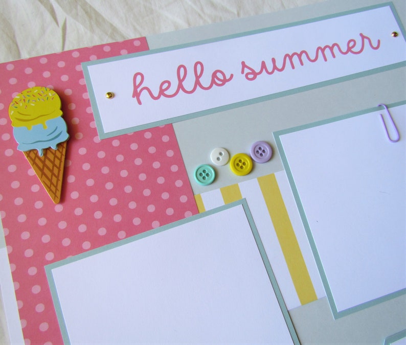 HELLO SUMMER 12x12 Scrapbook Pages Premade Layout PoPsiCLeS, Ice Cream, Fun in the Sun, Family, Vacation, Boy, Girl, Kids, Baby image 4