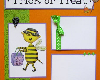 HALLOWEEN 12x12 Premade Scrapbook Pages ~ Trick or Treat Layout - Costume Kids, Bee, Boy or Girl, Baby, Family