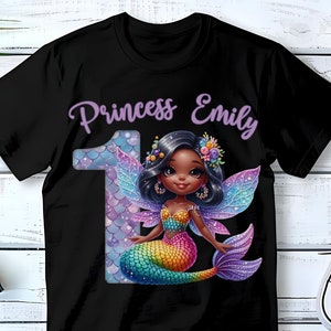 Black Mermaid Birthday PNG: Kids Design (Digital File)