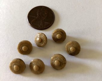 Vintage Tan Tiny Decorative Glass Buttons with Unique Design - Set of 7 - Mid Century - Tan Glass Buttons