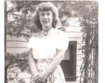 Vintage Original Black and White Photograph from 1945 - Image of Young Lady in the Backyard - Images for Cards, Paper Crafting, Ephemera