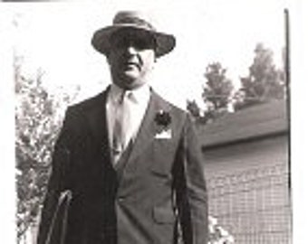 Vintage Original Black and White Photograph from 1943 - Dapper Dad - Man in Suit and Hat - Image for Cards, Crafts, Ephemera, Man Cave Decor