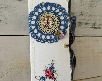 Handmade Tall Skinny Junk Journal with Theme of Roses - Filled with Unique Handmade Ephemera and Special Touches - Perfect for Mother's Day