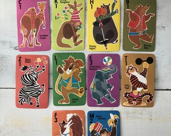 Vintage Animal Rummy Game Cards - Set of 10 Large Sized Cards - Ephemera for Crafting, Junk Journals, Decorating and More