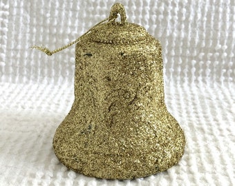 Vintage Christmas Ornament - Gold Glittered Bell Ornament - Catches the Light Beautifully - Christmas Decor and Gift Idea