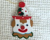 Vintage Painted Wooden Clown Ornament - Package Tie On - Wood Cut Out - Clown Face, Christmas Ornament, Circus