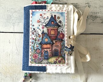 Handmade Junk Journal with Whimsical Houses Theme - Filled with Handmade Ephemera - Perfect for Spring and Summer - Journal 2