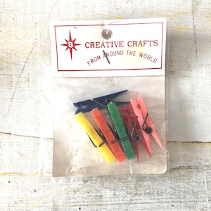 Vintage Package of Tiny Colorful Plastic Clothes Pins - Unopened Package of 6 - Crafting, Journals, Garlands, Miniatures, More