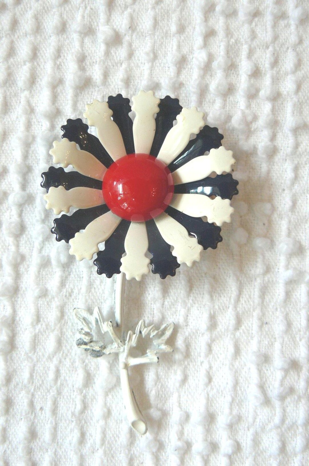Bracelet Vintage Or émail Beige Et Rouge - Modèle Rétro Rare B4380, Occasion