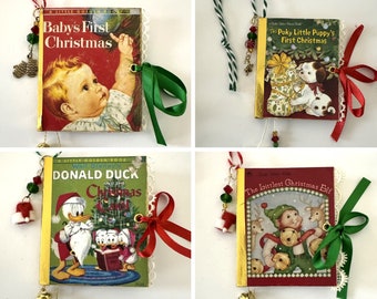 Handmade Christmas Little Golden Book Junk Journal Ornament - Tiny Journal for Writing and An Ornament - Choose Your Title