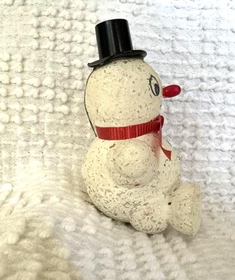 Vintage Christmas Snowman Ornament Sparkling Paper Mache Snowman a