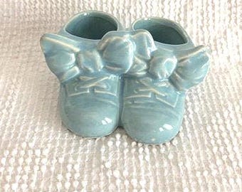 Vintage Porcelain Baby Shoe Planter – Blue Nursery Decor
