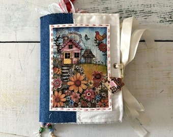 Handmade Junk Journal with Whimsical Houses Theme - Filled with Handmade Ephemera - Perfect for Spring and Summer - Journal 1