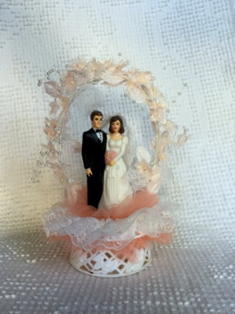 Vintage Bride And Groom Wedding Cake Topper Lace Flowers Etsy