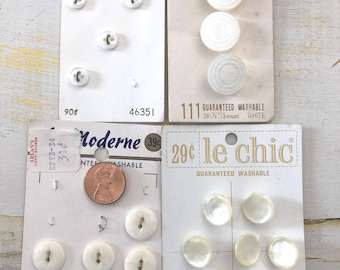 Vintage Buttons - Beautiful Pearly White Vintage Buttons - Total of 21 on 4 Original Button Cards - Includes Mother-of-Pearl Shell Buttons