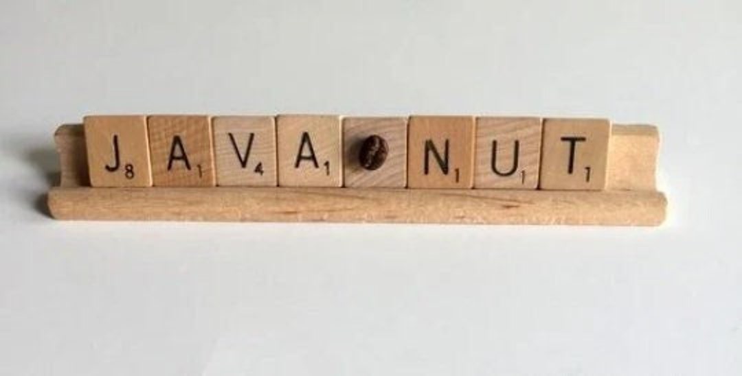 Scrabble Tile Words on Frame JAVA NUT With Real Coffee Bean Coffee