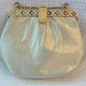 Vintage Gold Lame Purse Handbag Evening Bag - Gold Chain Handle - Gold Purse, Vintage Handbag - Weddings, Special Occasions