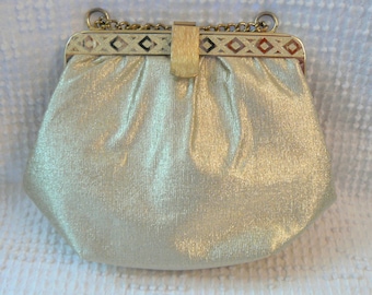 Vintage Gold Lame Purse Handbag Evening Bag - Gold Chain Handle - Gold Purse, Vintage Handbag - Weddings, Special Occasions