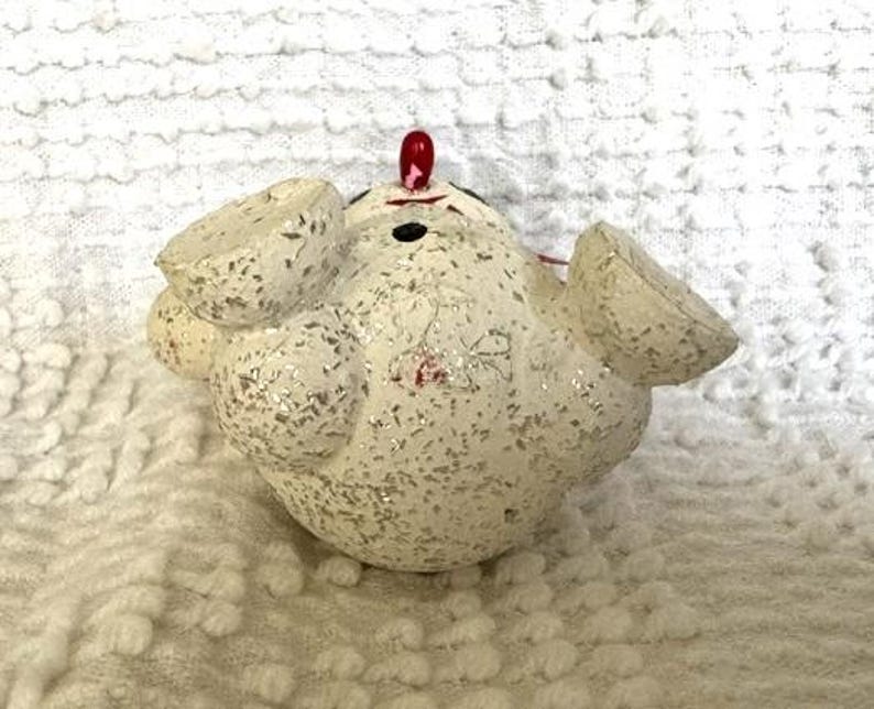 Vintage Christmas Snowman Ornament Sparkling Paper Mache Snowman a