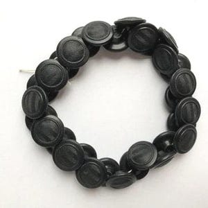 Vintage Buttons - Black Plastic Buttons - Set of 31 on Original String - Embossed Herringbone Design - Shank Back - Mid Century Plastic
