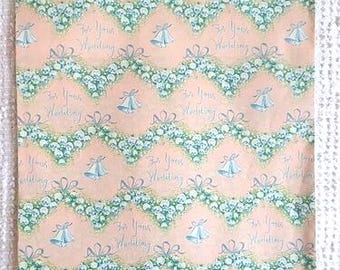 Vintage 1959 Wedding Gift Wrap – Bells & Flowers, Peachy Pink