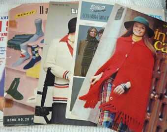 Vintage Knitting and Crochet Pattern Books from 1949 to 1980 - 5 Books - Patterns for hats, scarves, socks, gifts for men, 101 Sweaters