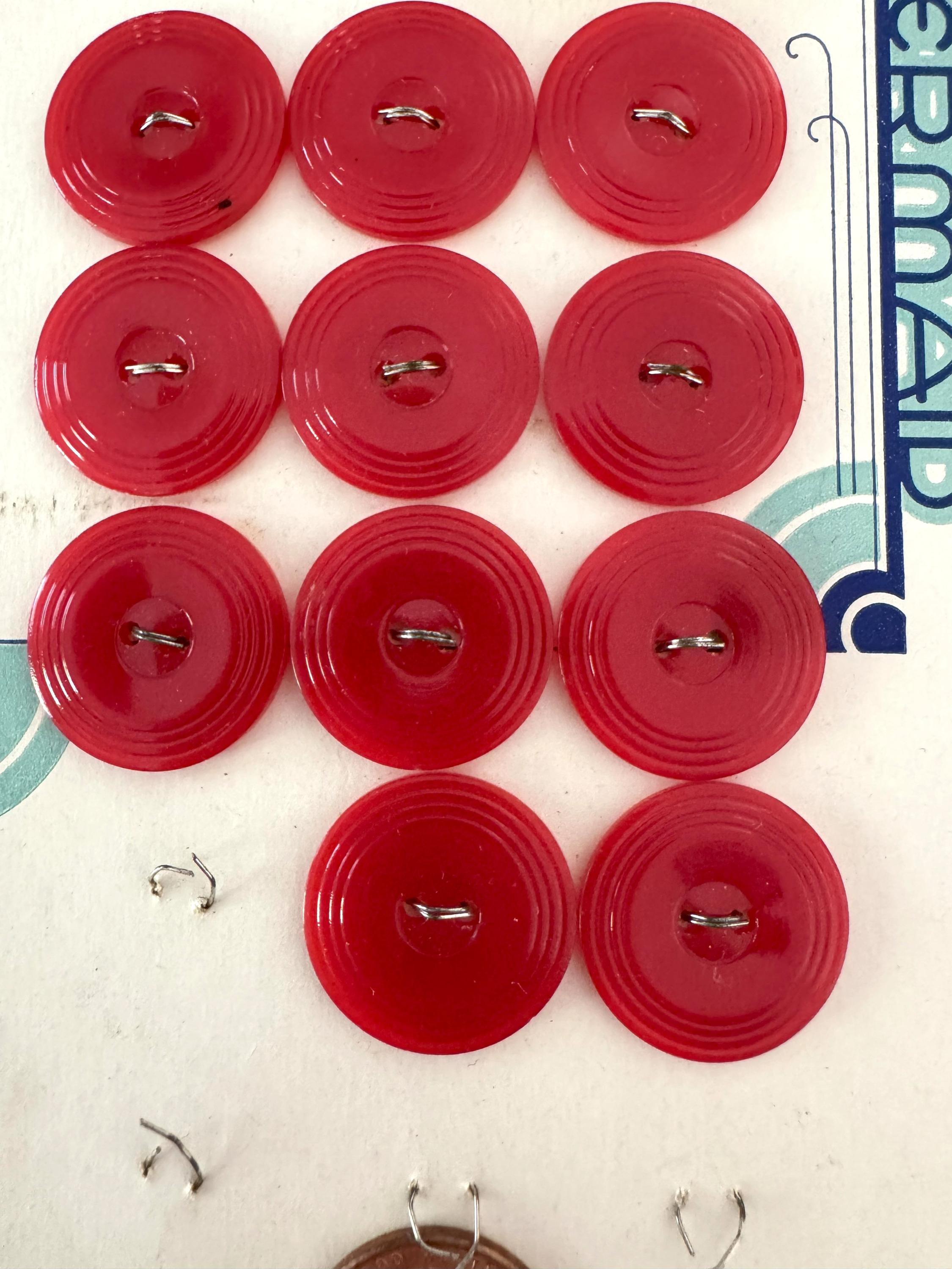 Vintage Red Buttons - Mid Century Plastic 2 Hole Bright Red Buttons ...